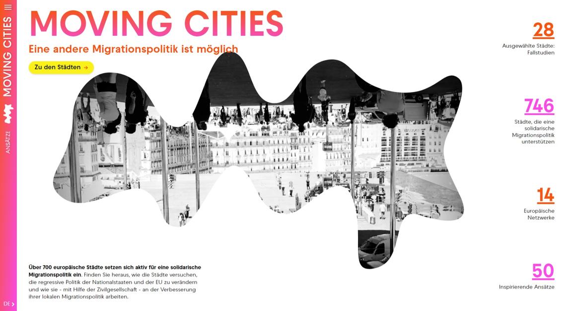 Die Startseite der Website Moving Cities